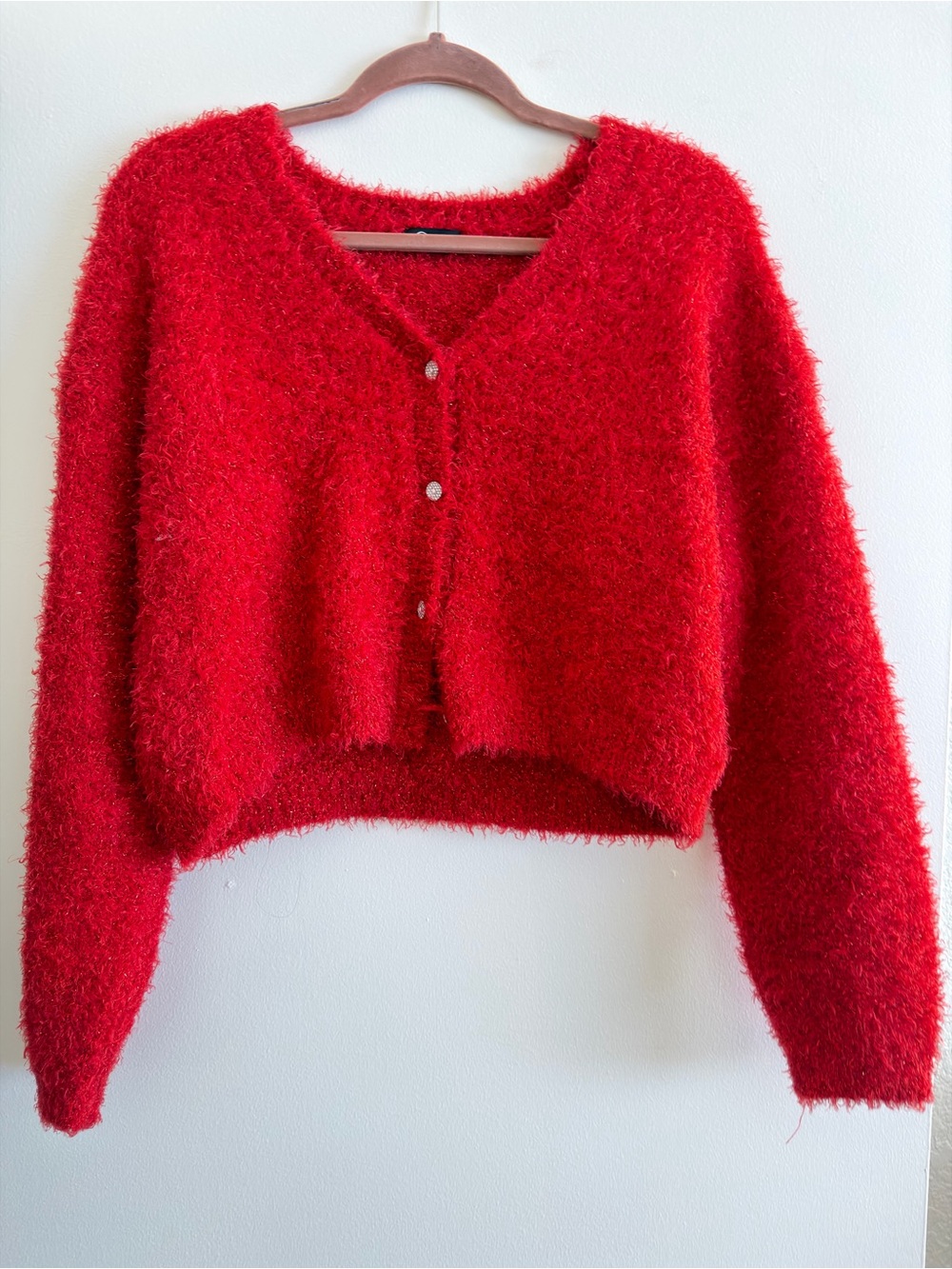 Art Class (Target Kids Clothing) Red Fuzzy V-Neck Cropped Cardigan